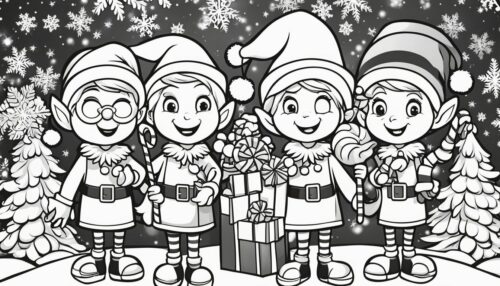 Christmas Elves with Candy Canes Coloring Pages