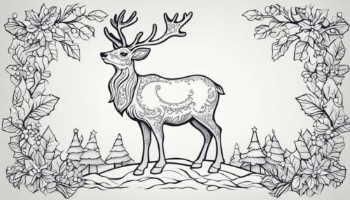 Christmas Reindeer with Holly Coloring Pages
