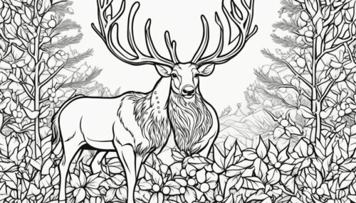 Christmas Reindeer with Holly Coloring Pages