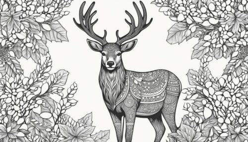 Christmas Reindeer with Holly Coloring Pages 