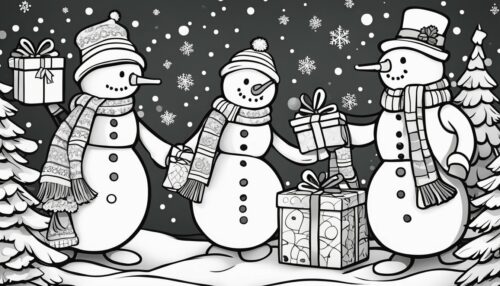 Christmas Snowmen with Presents Coloring Pages