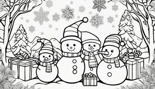 Christmas Snowmen with Presents Coloring Pages