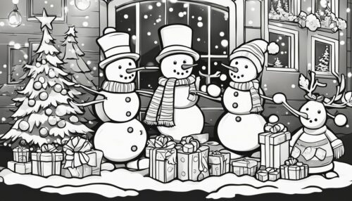 Christmas Snowmen with Presents Coloring Pages