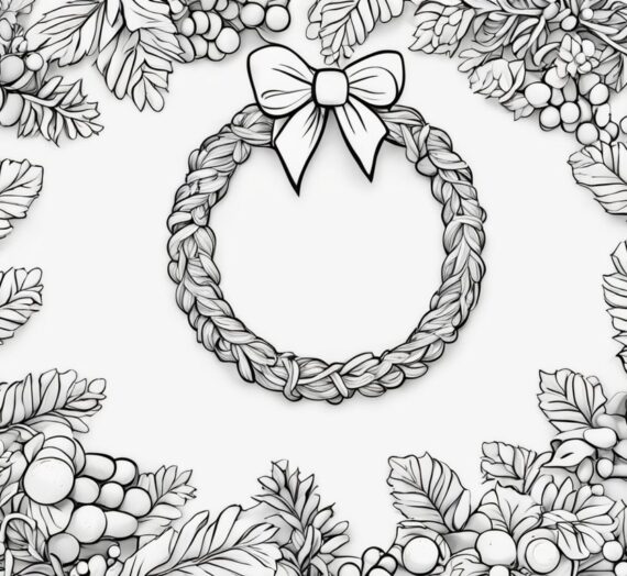 Christmas Wreaths with Candy Canes Coloring Pages